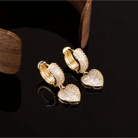 Beautiful Gold Diamond Heart Earrings - Picture 3 of 6